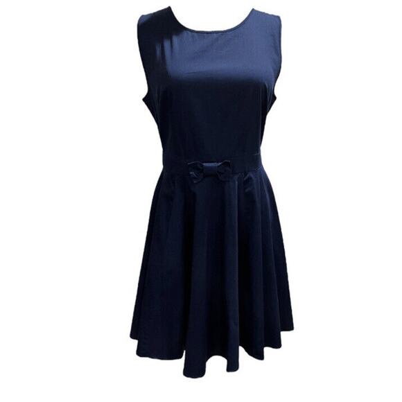 Maison Jules Womens Waist Bow Detail Fit Flare Dress Blue Office Sz 8 Sleeveless - Picture 3 of 14